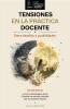 n el centro aparece una ilustración circular dividida en dos partes: a la izquierda se observan montones de libros y documentos, representando el trabajo y las dificultades de la enseñanza; a la derecha se ve una docente frente a varios estudiantes en un ambiente iluminado, simbolizando el aprendizaje, la esperanza y las oportunidades educativas.